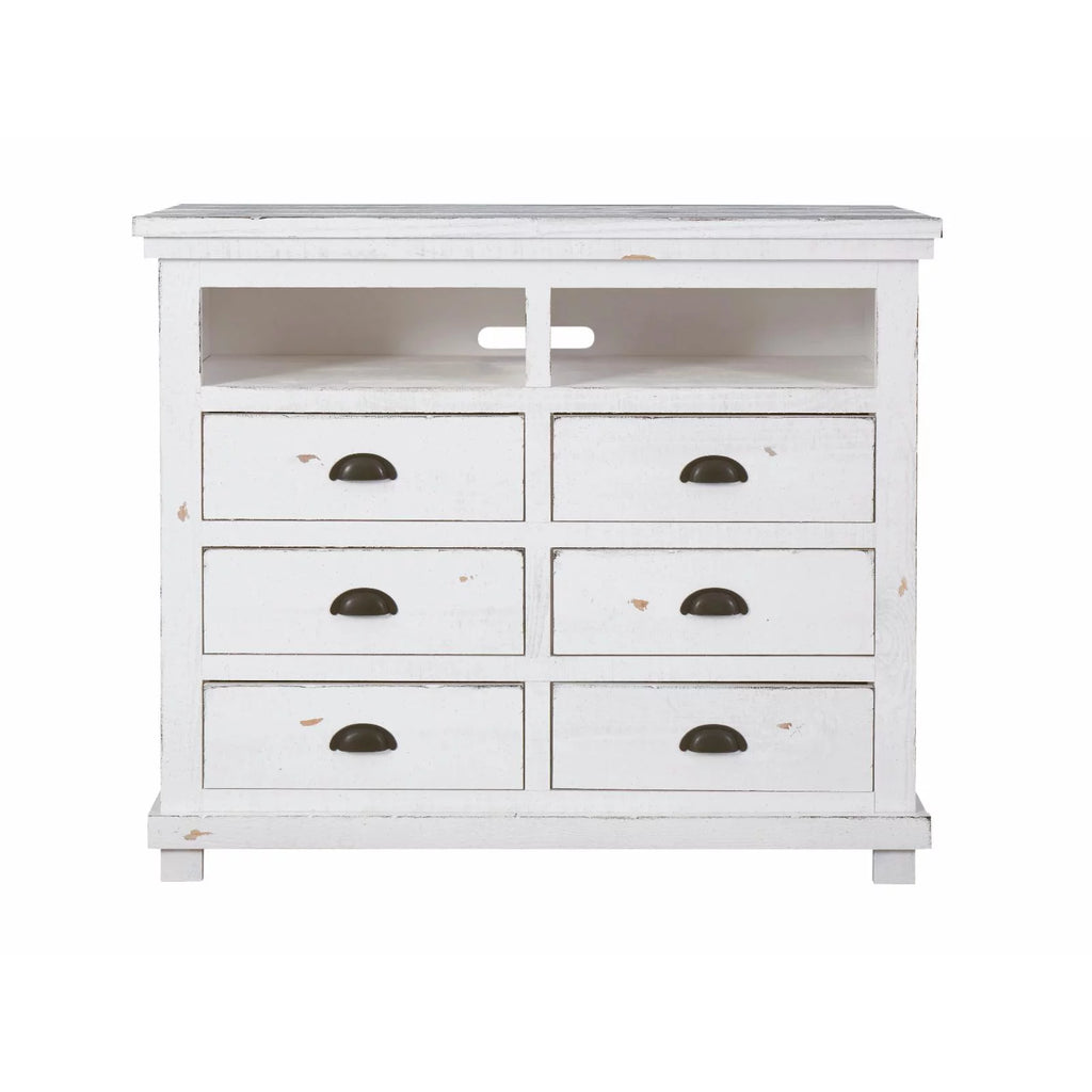 6 Drawer Media Chest in Distressed Pine Y288
