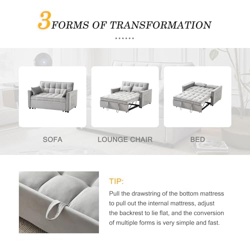 Beige Velvet Convertible Sleeper Sofa Bed J781430