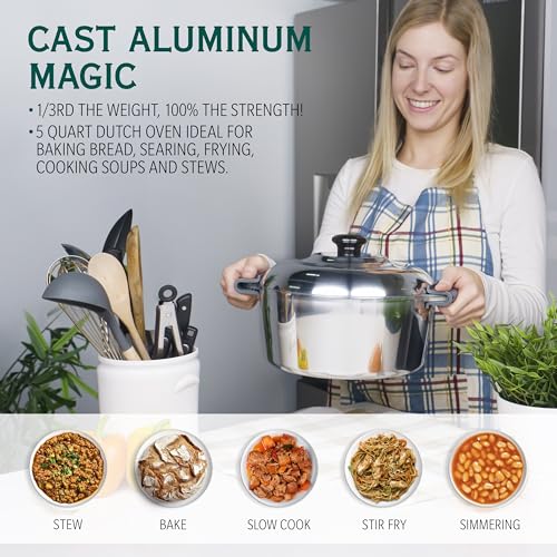 Cast Aluminum Dutch Oven with Lid - 5 Quart Lightweight Cookware Pot with Silicone Covers A83342