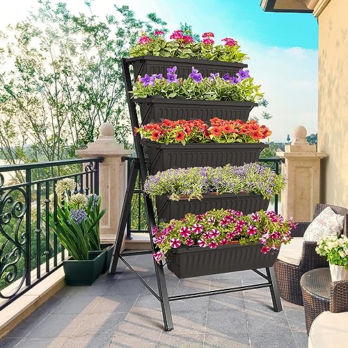 3.74FT Vertical Raised Garden Bed, 5 Tiers Elevated Garden Planters, Brown H25201