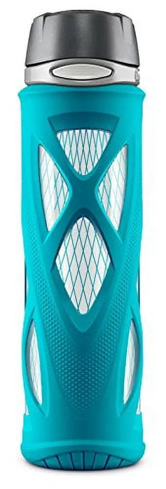 20 Oz Teal Glass Water Bottle With Silicone Sleeve K6311