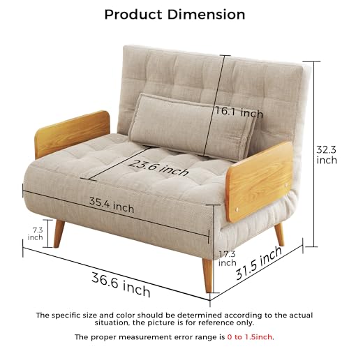 Linen Convertible Chair Bed Sleeper with Wooden Arms Y254714