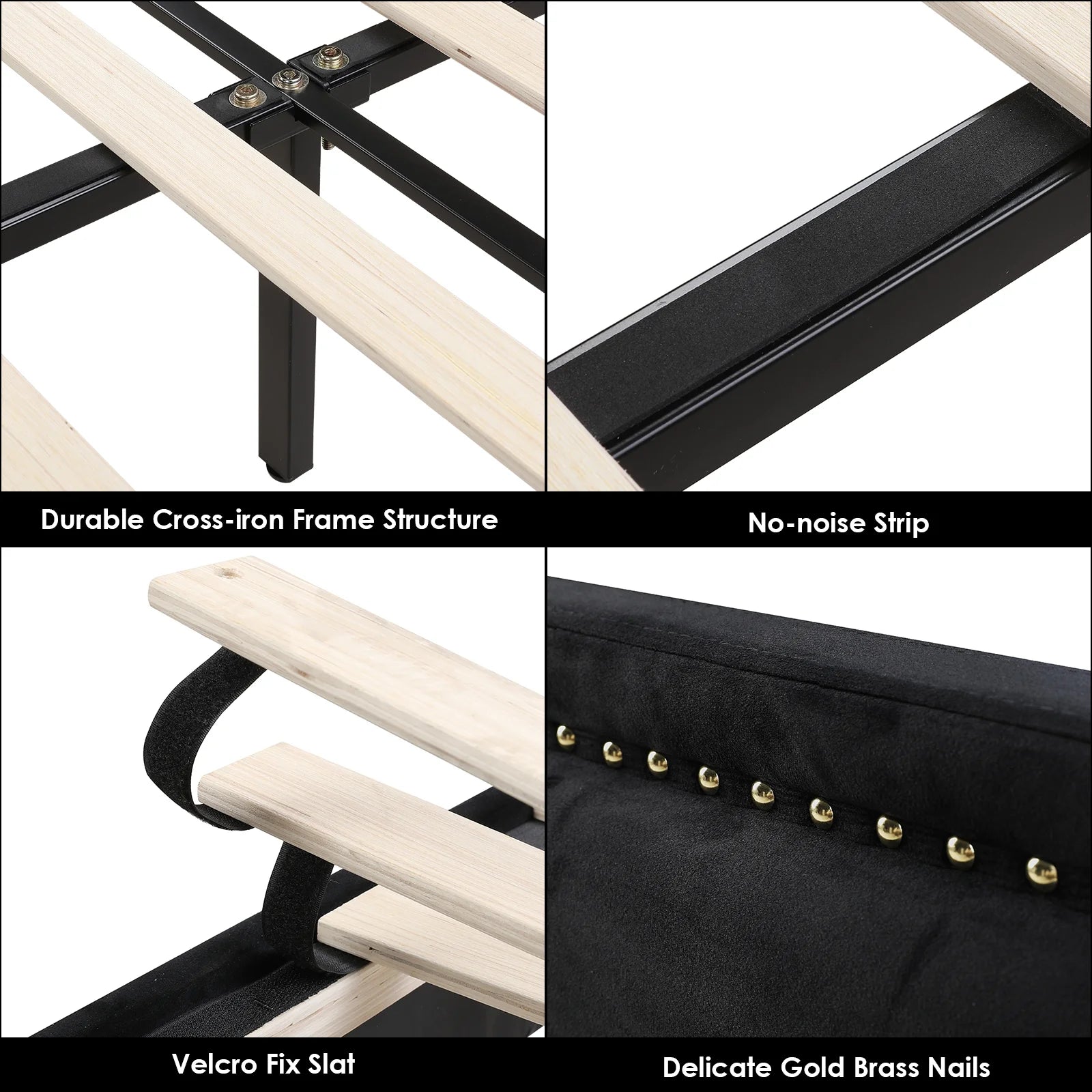 Black Velvet Queen Bed Frame with Adjustable Headboard F232