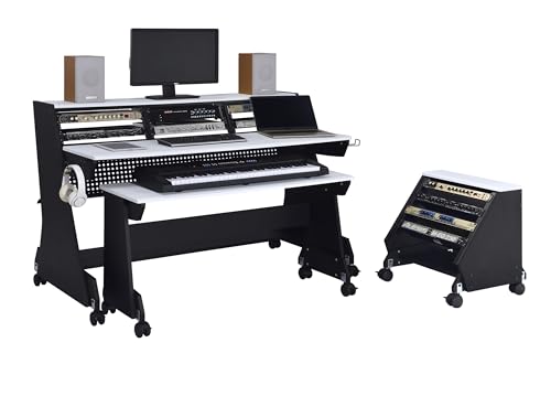 Black 88 Keys Music Studio Desk Workstation with Rack Cabinet U4126