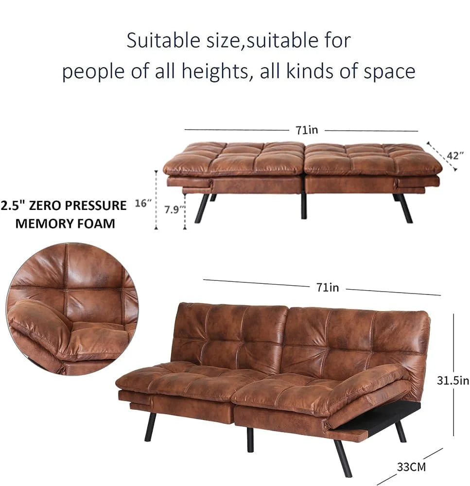 Brown PU Leather Memory Foam Folding Sofa Bed U27078