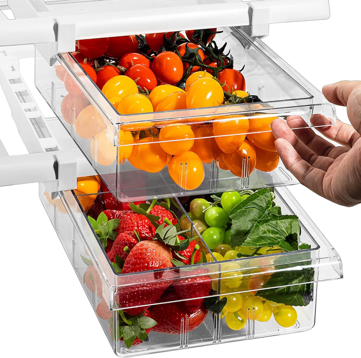 2 Pull Out Fridge Drawers & 2 Large Pull Out Stackable Fridge Bins V5344