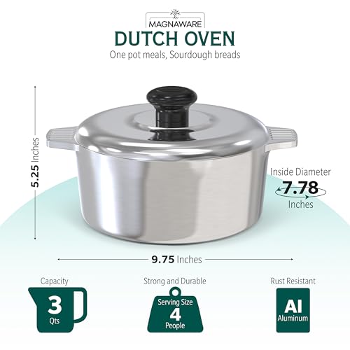 Cast Aluminum Dutch Oven with Lid - 5 Quart Lightweight Cookware Pot with Silicone Covers A83342