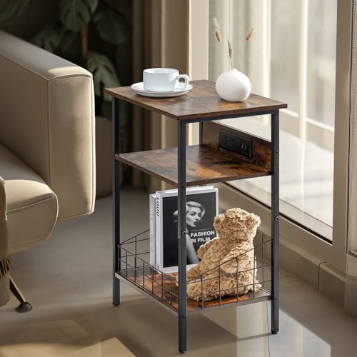 3-Tier Side Table with USB Ports and Outlets, Greige M14468