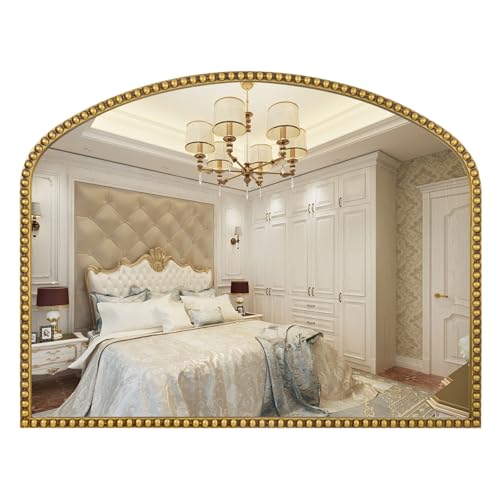 Large Arch Wall Mirror with Beaded Frame, Antique Gold V7254