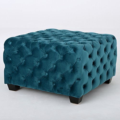 Dark Teal Velvet Ottoman F3299