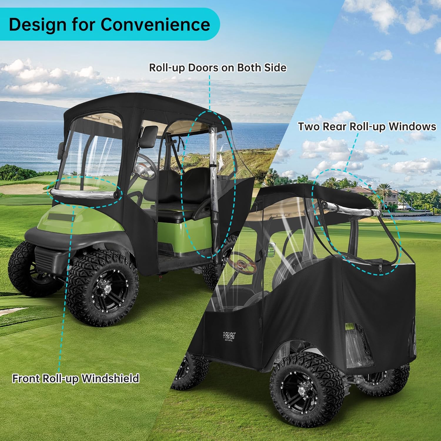 2 Passenger Golf Cart Enclosures Cover Black F348433
