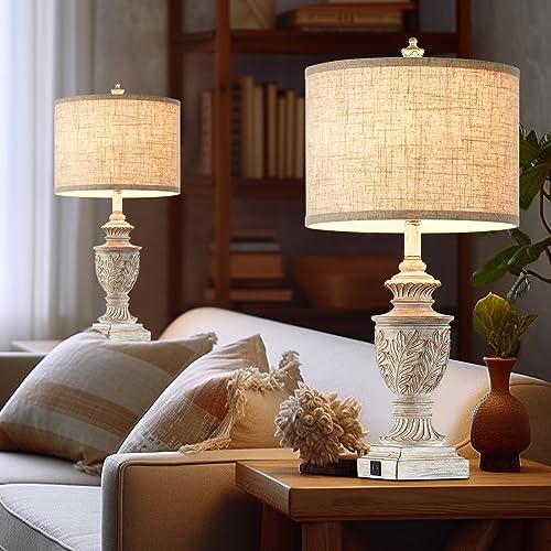Set of 2 26" Rustic Resin Table Lamps with USB A/C Ports H22171