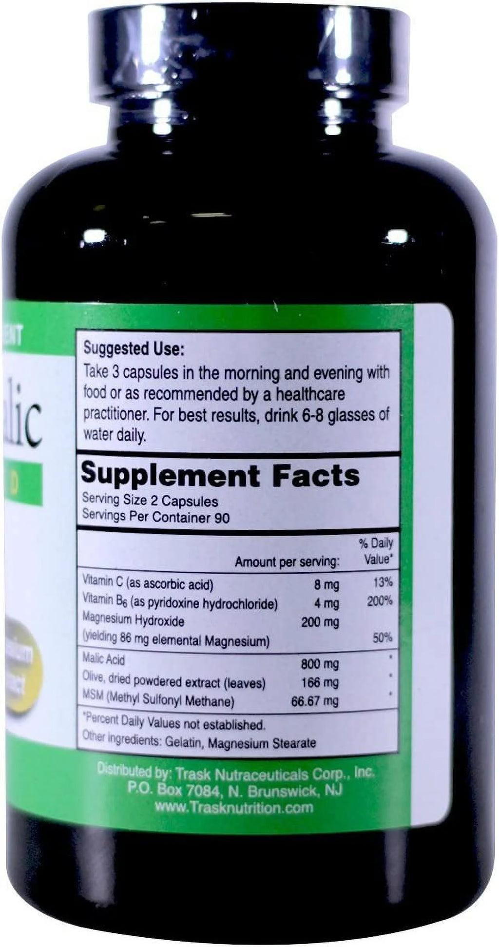 180 Count Malic Acid Magnesium MSM Olive Leaf Extract Capsules I9944