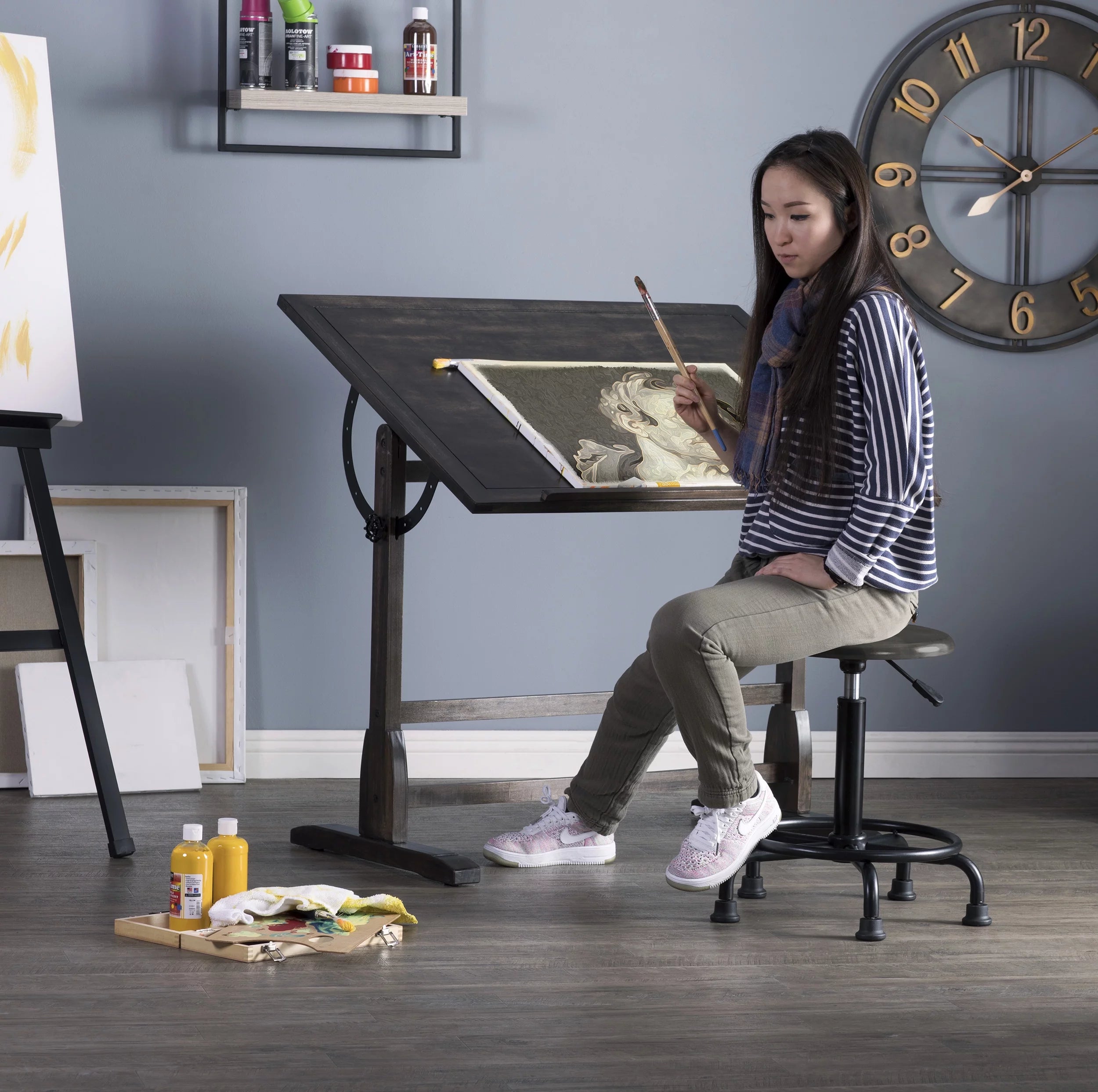 Solid Wood Drawing Table with 42" x 30" Adjustable Tilting Top S36076