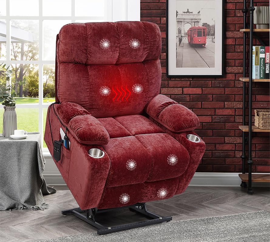 Large Power Lift Recliner Chair with Heat and Massage, Dark Brown M3057