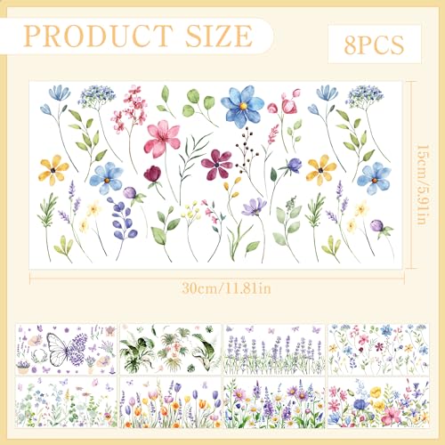 10 Pcs Botanical Flower Rub on Transfer Stickers C949531