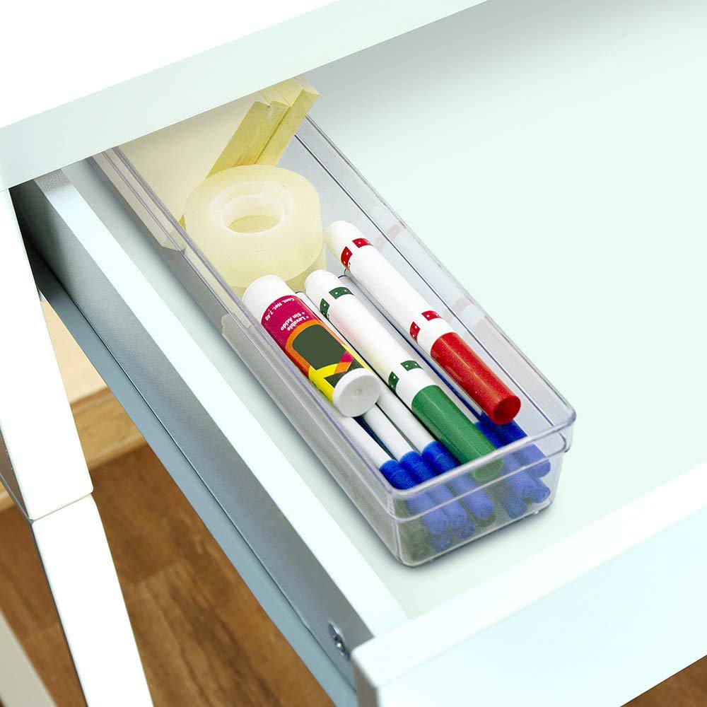 Clear Plastic Drawer Organizer Tray, 13 x 3 Inches, Non Slip Base R705