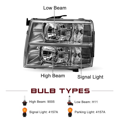 Pair Halogen Headlight Assembly for 2007-2013 Chevy Silverado 1500 2500 3500 HD N406150