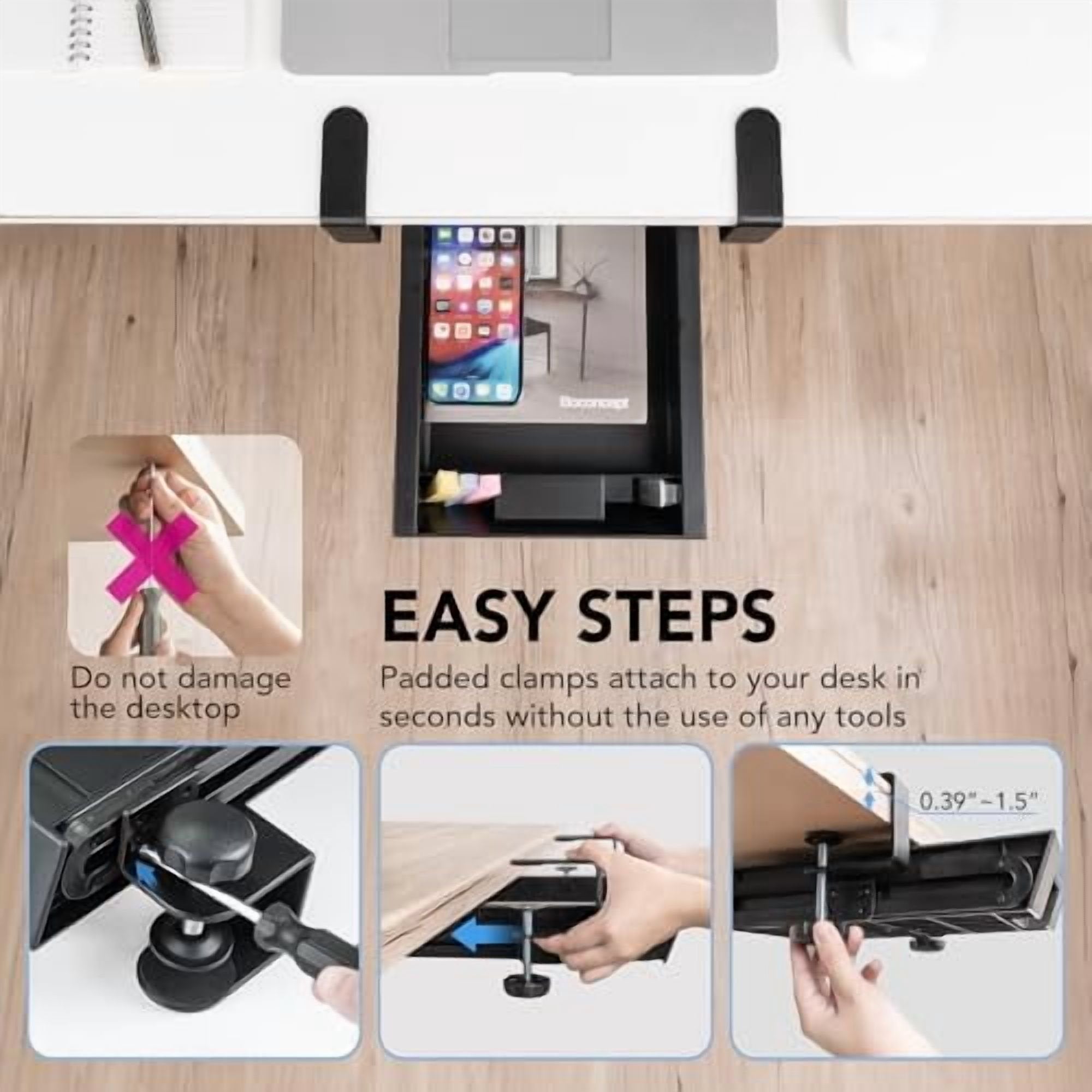 Black Slide-Out Storage Drawer with C-Clamp Mount Y9847