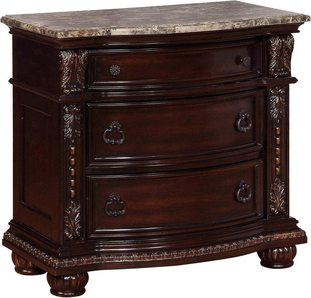 Rich Brown Cherry Finish Solid Wood 3-Drawer Nightstand B9918