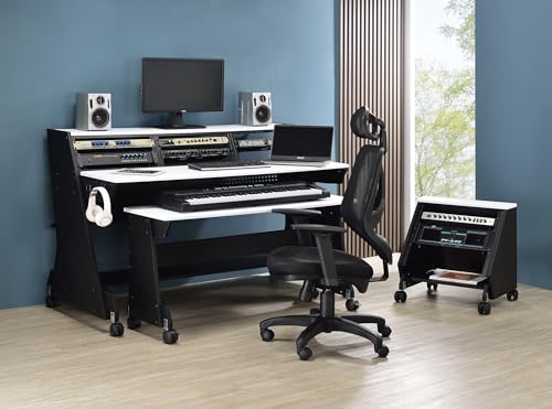 Black 88 Keys Music Studio Desk Workstation with Rack Cabinet U4126