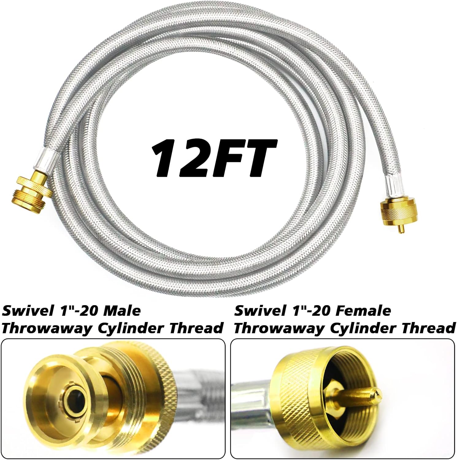 Propane Brass 4 Port Tee Kit with 5FT and 12FT Stainless Braided Hoses S2576