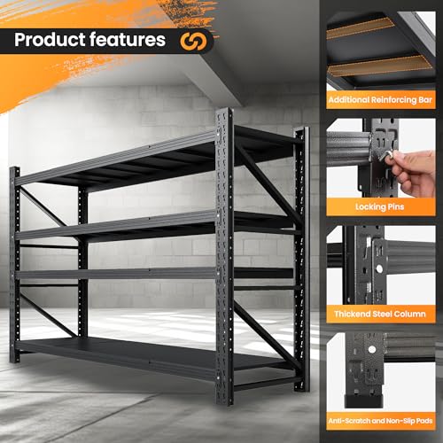 Black 4 Tier Steel Garage Shelving Unit C58456