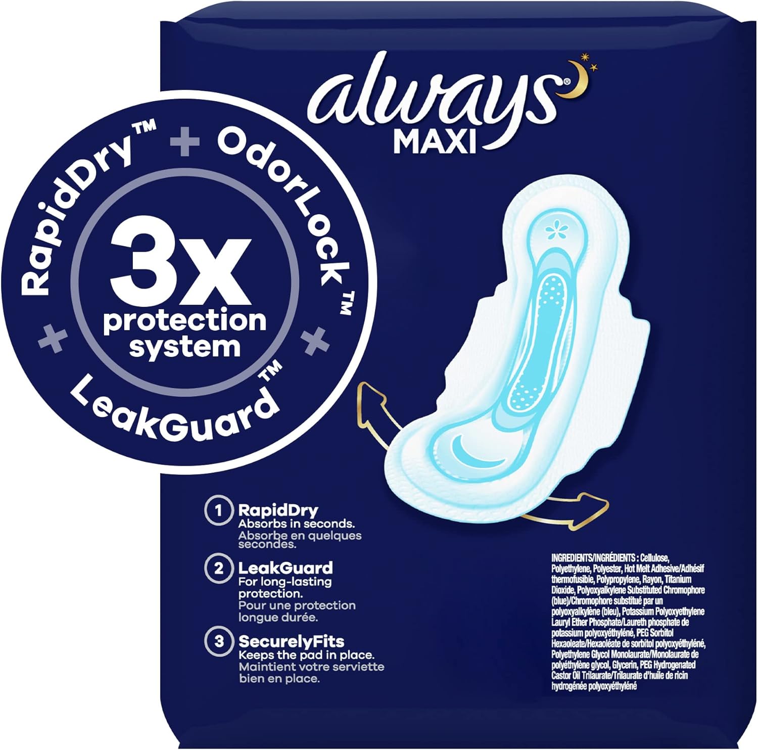 72 Count Unscented Overnight Pads with Wings X3798