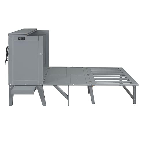 Full Size Solid Wood Murphy Bed with Cabinet and Drawers G13267
