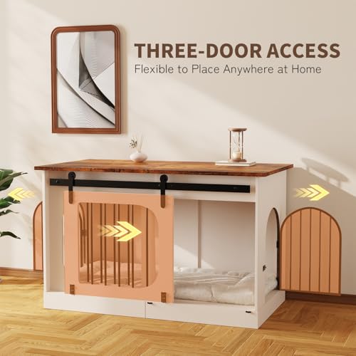 White Wooden Dog Kennel with Cushion C9025