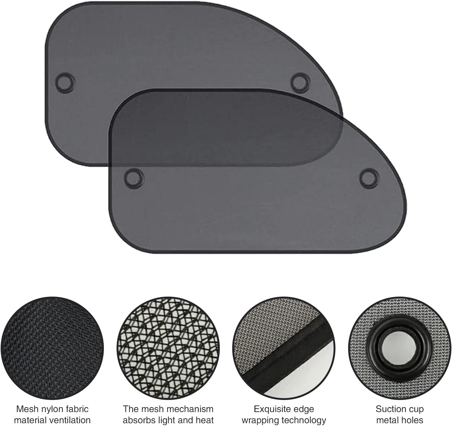 2 PCS 25.59" x 14.96" Black Breathable Mesh Car Window Sun Shade T268834