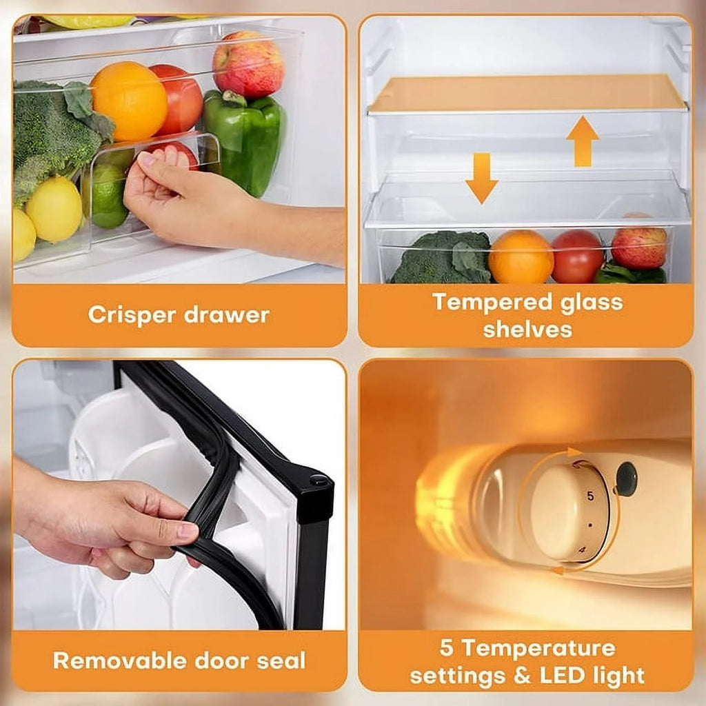 3.2 Cu.ft Mini Fridge with Freezer Double Door Refrigerator Stainless N4204