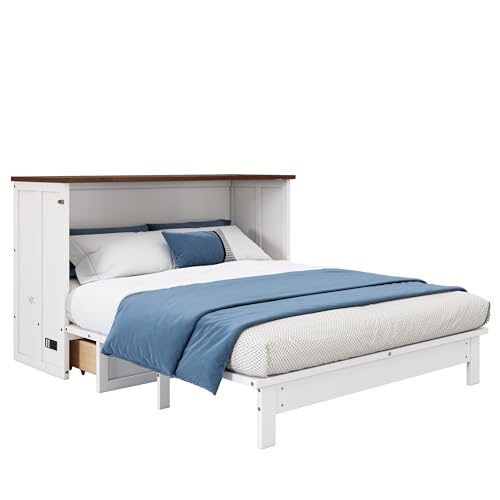 White Walnut Queen Solid Wood Murphy Bed Chest G648
