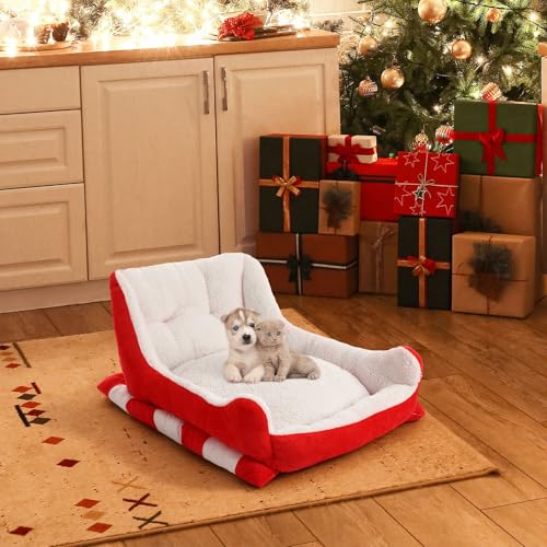 Red White 24x15x11 Inch Plush Synthetic Fur Christmas Dog Bed K9151