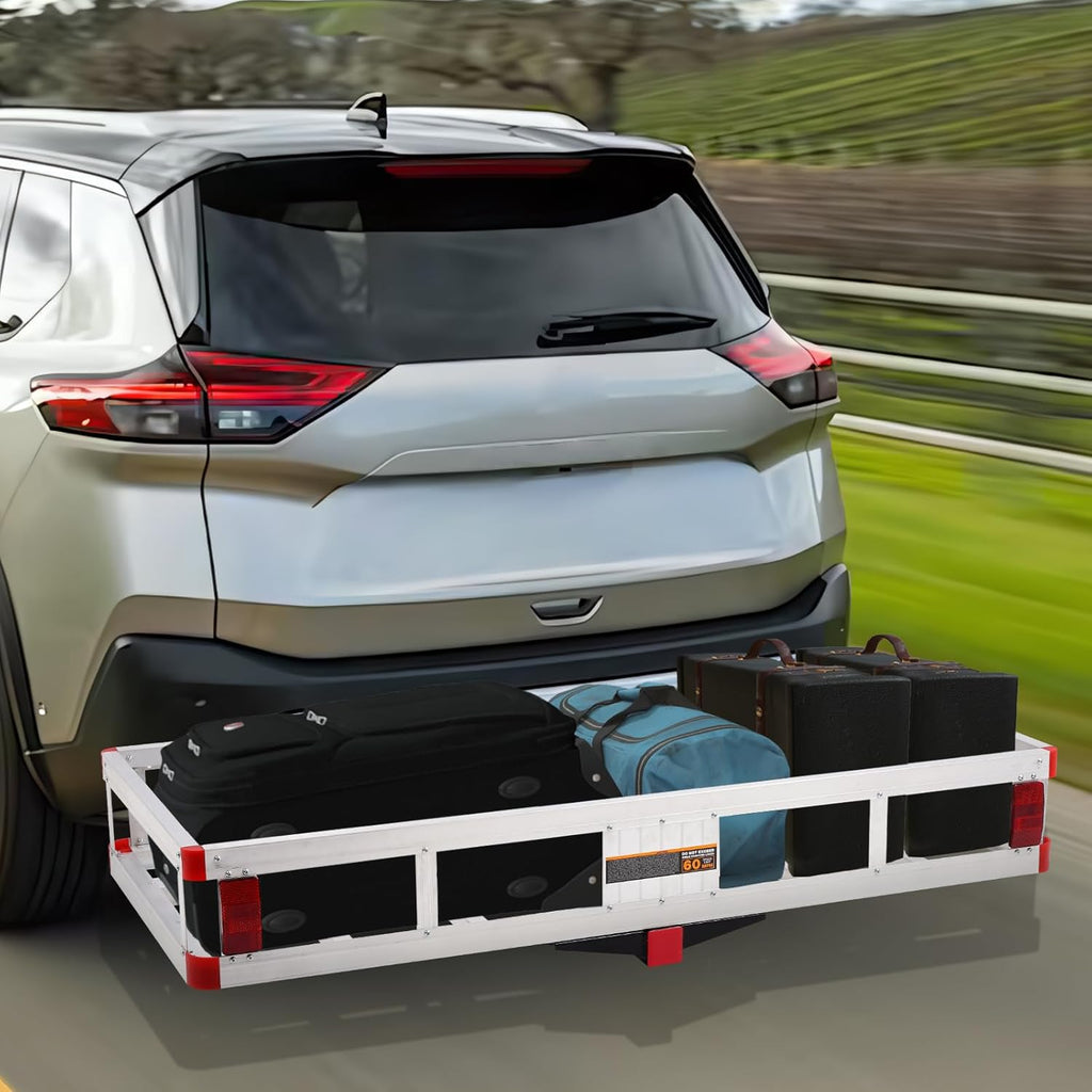 Aluminum Cargo Carrier Basket 49.4 x 22.4 x 7.1 inch for 2" Hitch Receiver 500lb Capacity Silver P380064
