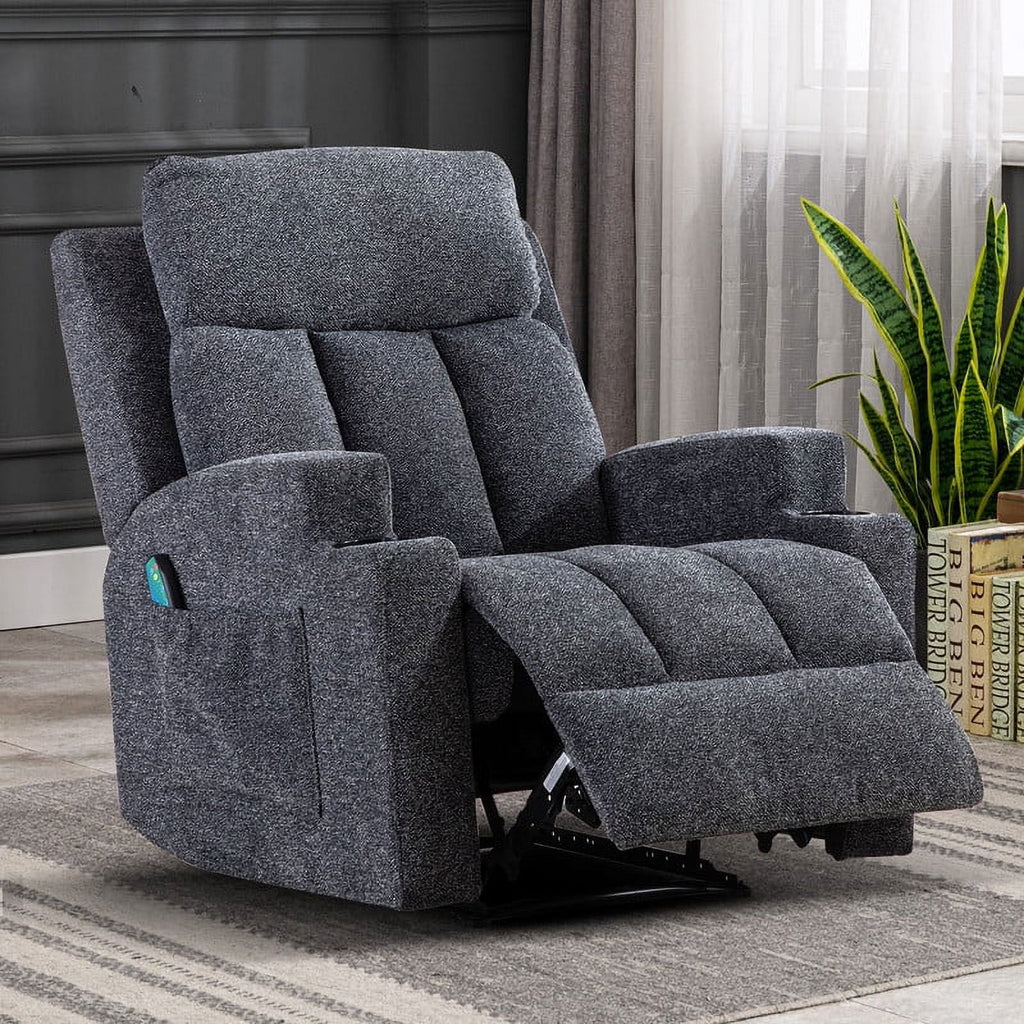 Manual Massage Recliner Chair with Heat, Side Pockets and Cup Holders, Overstuffed Breathable Fabric Reclining Chair, Single Sofa Q27019