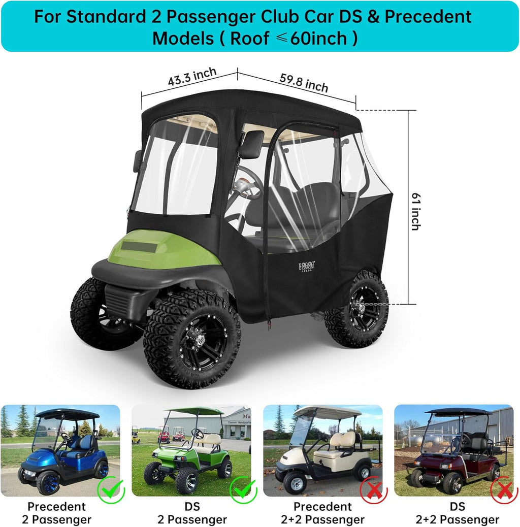 2 Passenger Golf Cart Enclosures Cover Black F348433