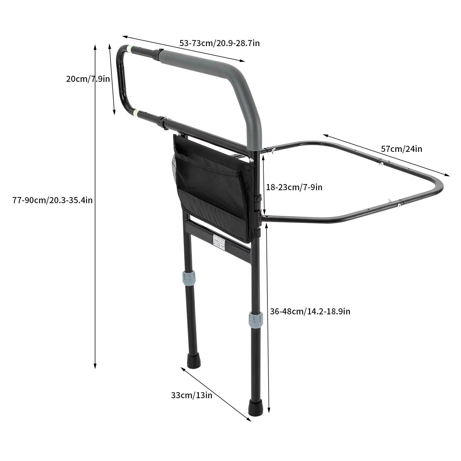 Black Adjustable Bed Side Rail with Storage Pocket D51185