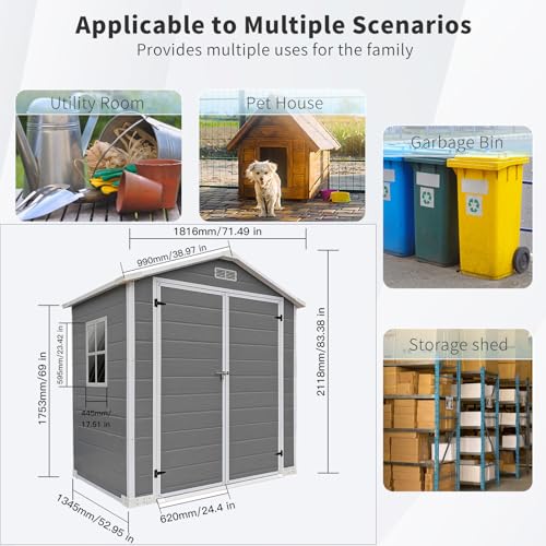 Grey Waterproof Plastic Outdoor Storage Shed with Floor and Lockable Door A3326