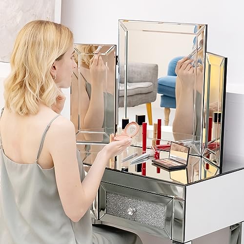 Mirrored Vanity Dressing Table Set with 2 Drawer Storage F126