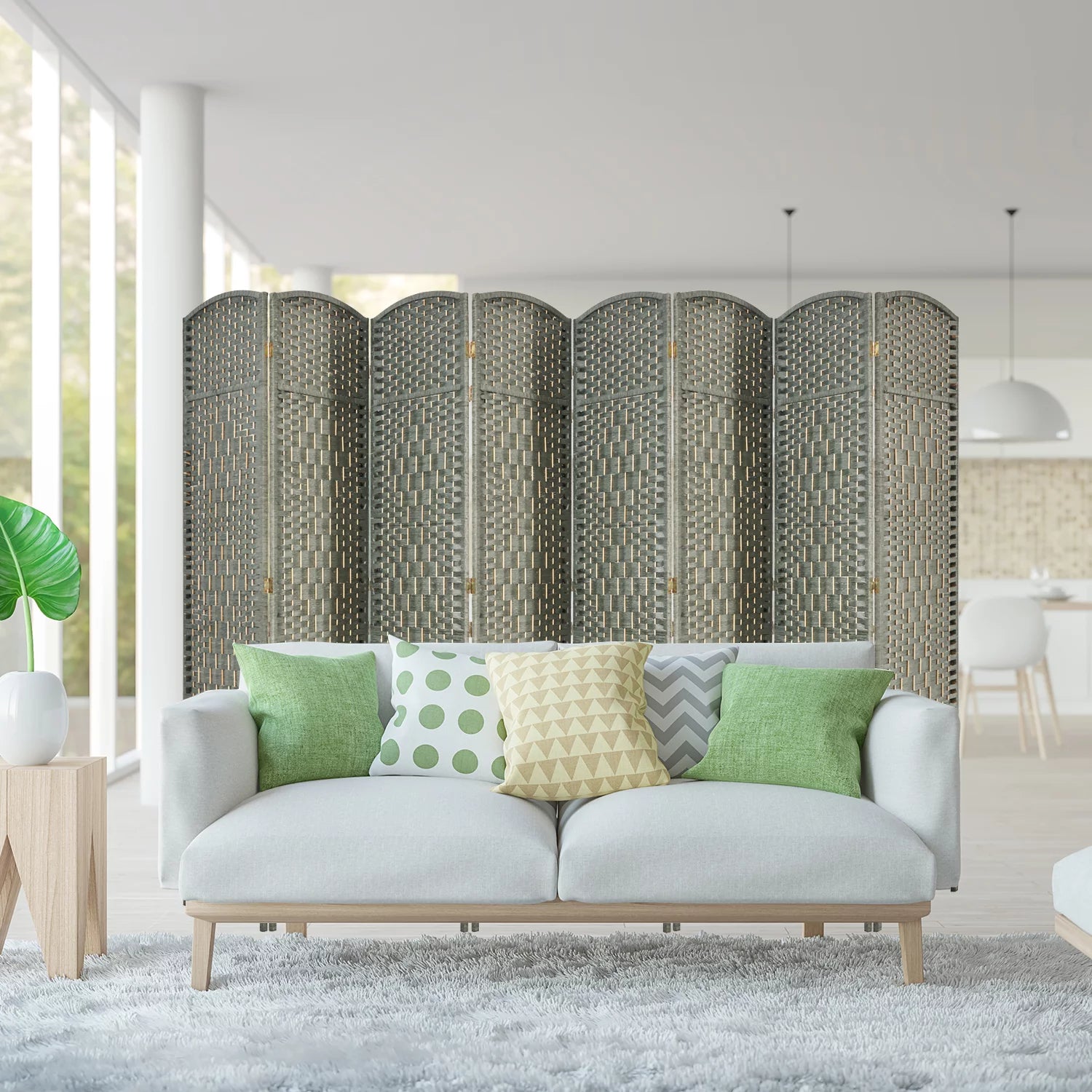 5.7ft Grey Wood Room Divider 8 Panels J874357