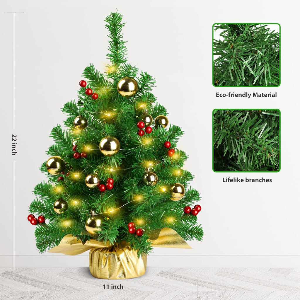 22inch Prelit Mini Artificial Christmas Tree with Warm Yellow LED Lights C722184