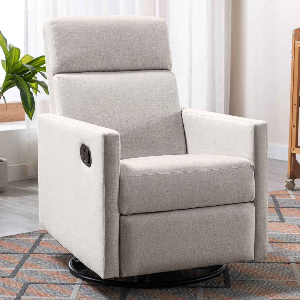 Tan Upholstered Fabric Swivel Rocker Recliner Chair S79977