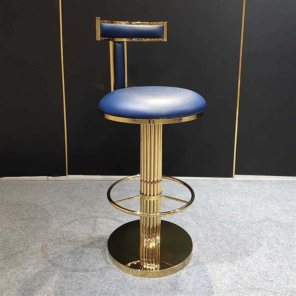 Champagne Gold Blue Stainless Steel Microfiber Leather 360-degree Rotating Bar Stools with Backrest 45X68X95CM H618