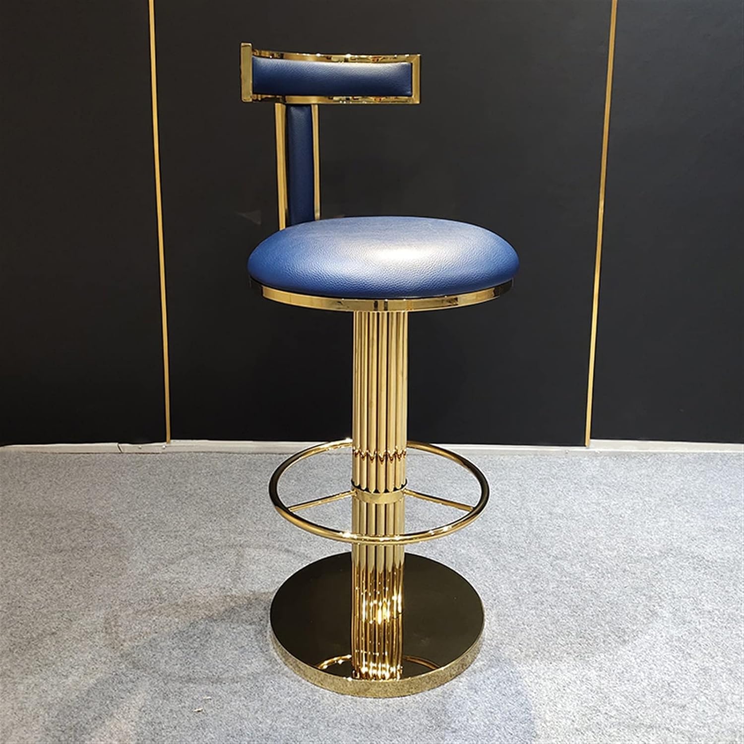 Champagne Gold Blue Stainless Steel Microfiber Leather 360-degree Rotating Bar Stools with Backrest 45X68X95CM H618