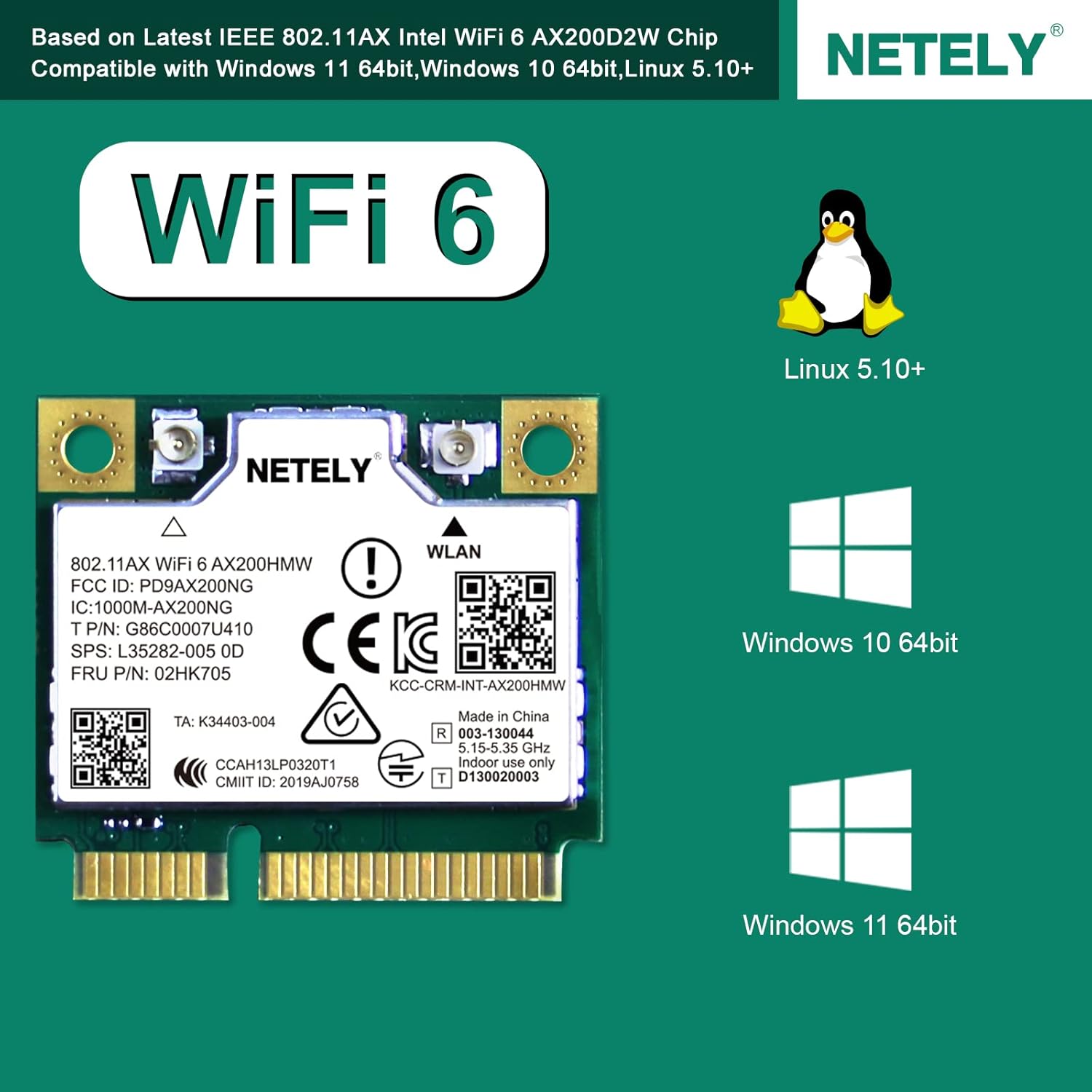 WiFi 6 AX200HMW Mini-PCIE Interface WiFi Bluetooth Adapter 3000Mbps Pack of 2 Q206563