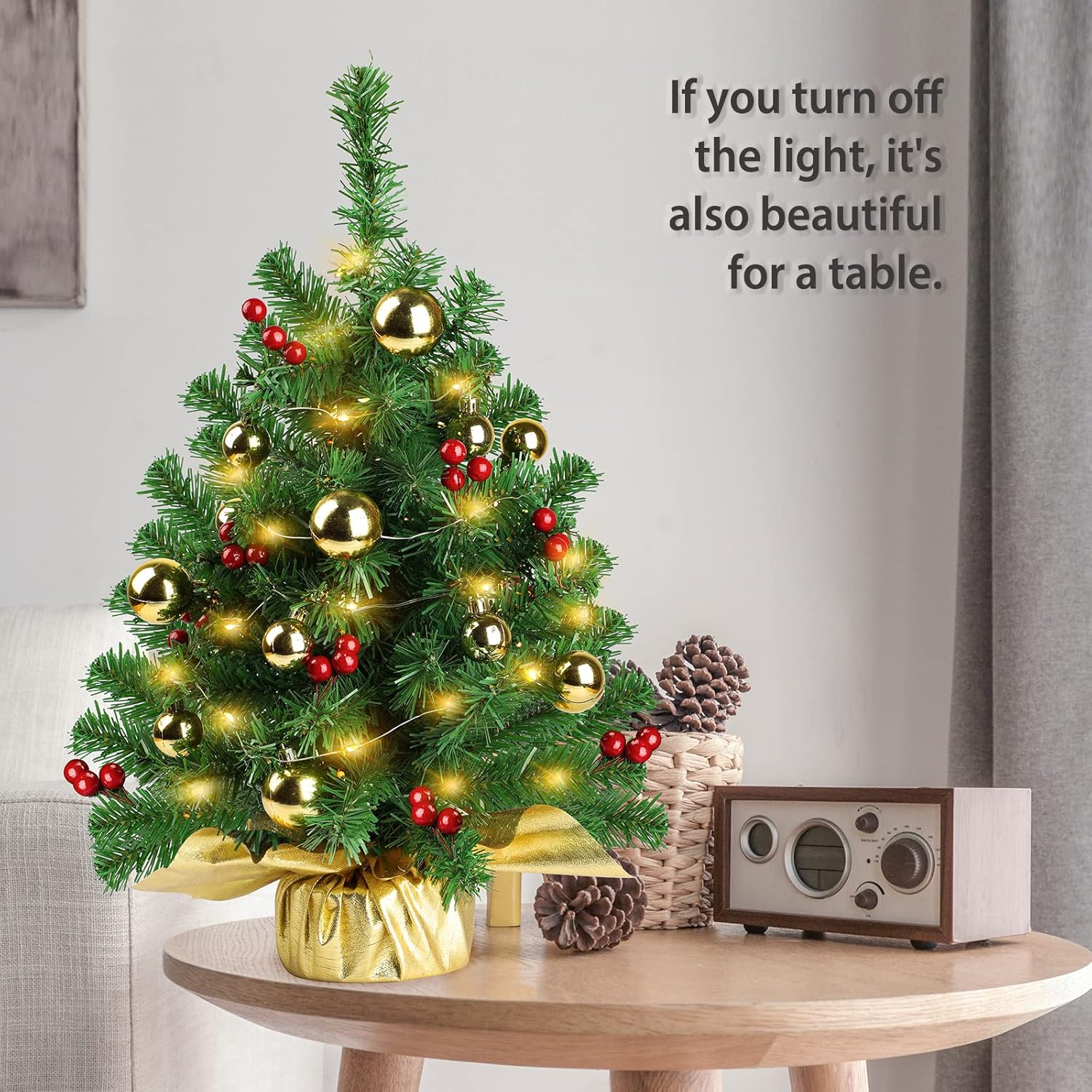 22inch Prelit Mini Artificial Christmas Tree with Warm Yellow LED Lights C722184