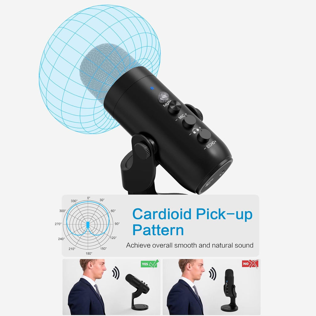 Black USB Condenser Microphone with Headphone Output and Volume Control T778