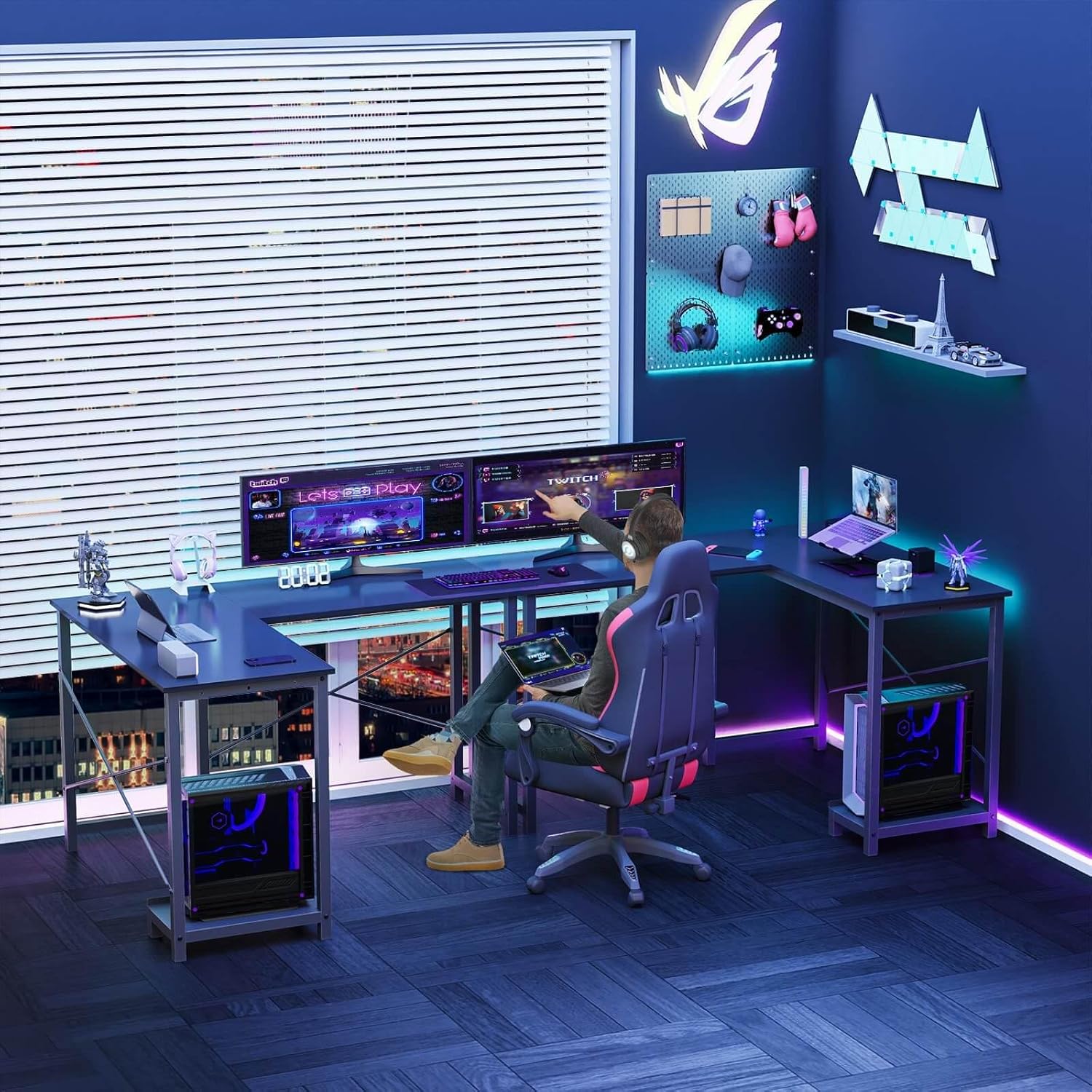 49 Inch L Shaped Computer Desk with Storage Shelves X383