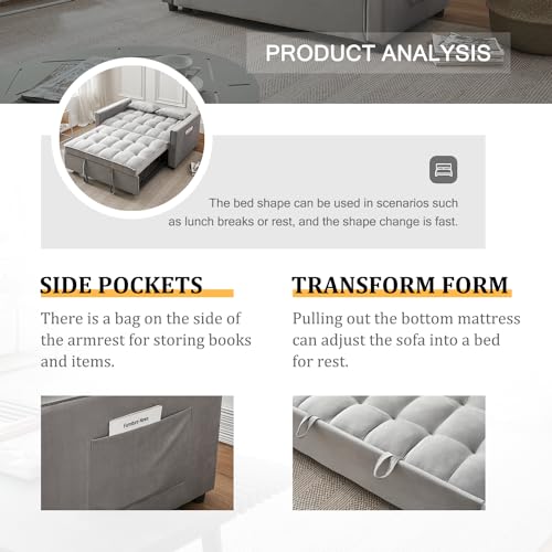 Beige Velvet Convertible Sleeper Sofa Bed J781430